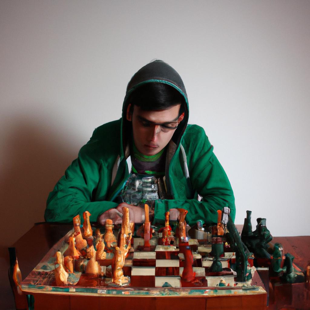 Person playing chess with intensity