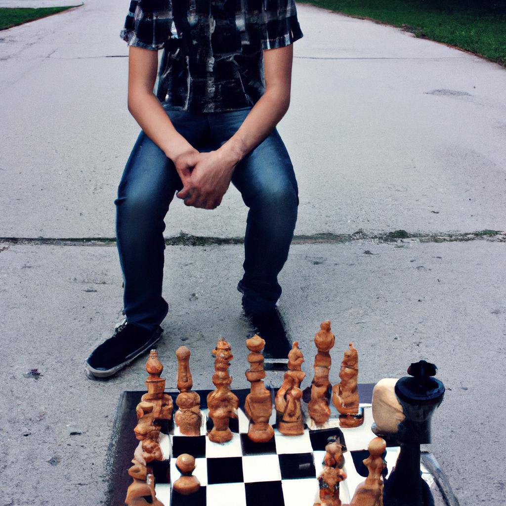 Person guarding chessboard with king