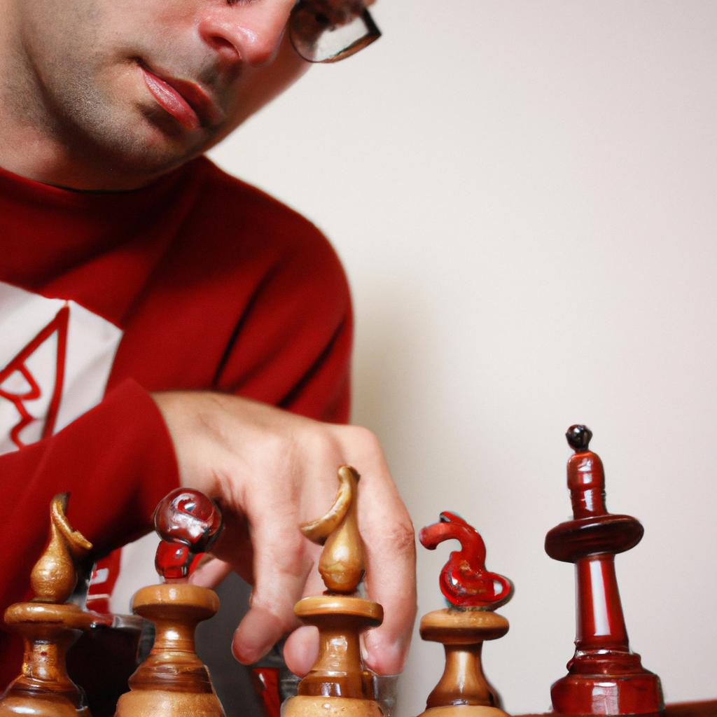 Person studying chess pawn structure